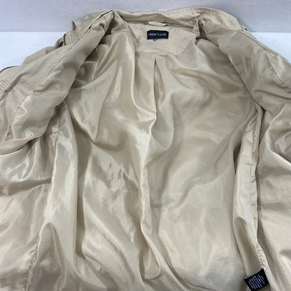 New Look Utility Jacket Women Medium Tan Hooded Drawstring Waist Field Coat
